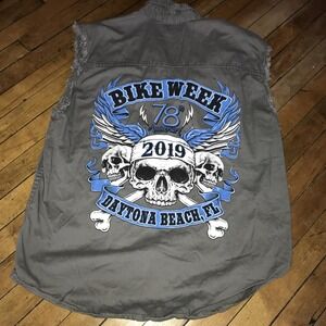 Daytona Beach Bike Week 2019 Sleeveless Button Shirt Gray 3XL